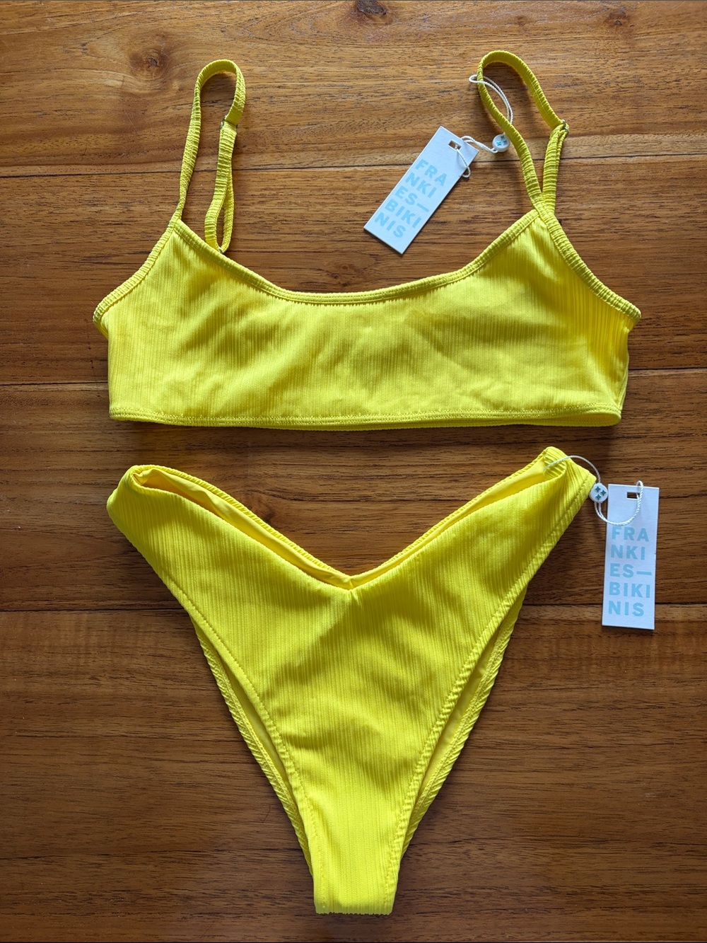 NWT Frankies Bikinis Pina Colada Ribbed Bikini Set